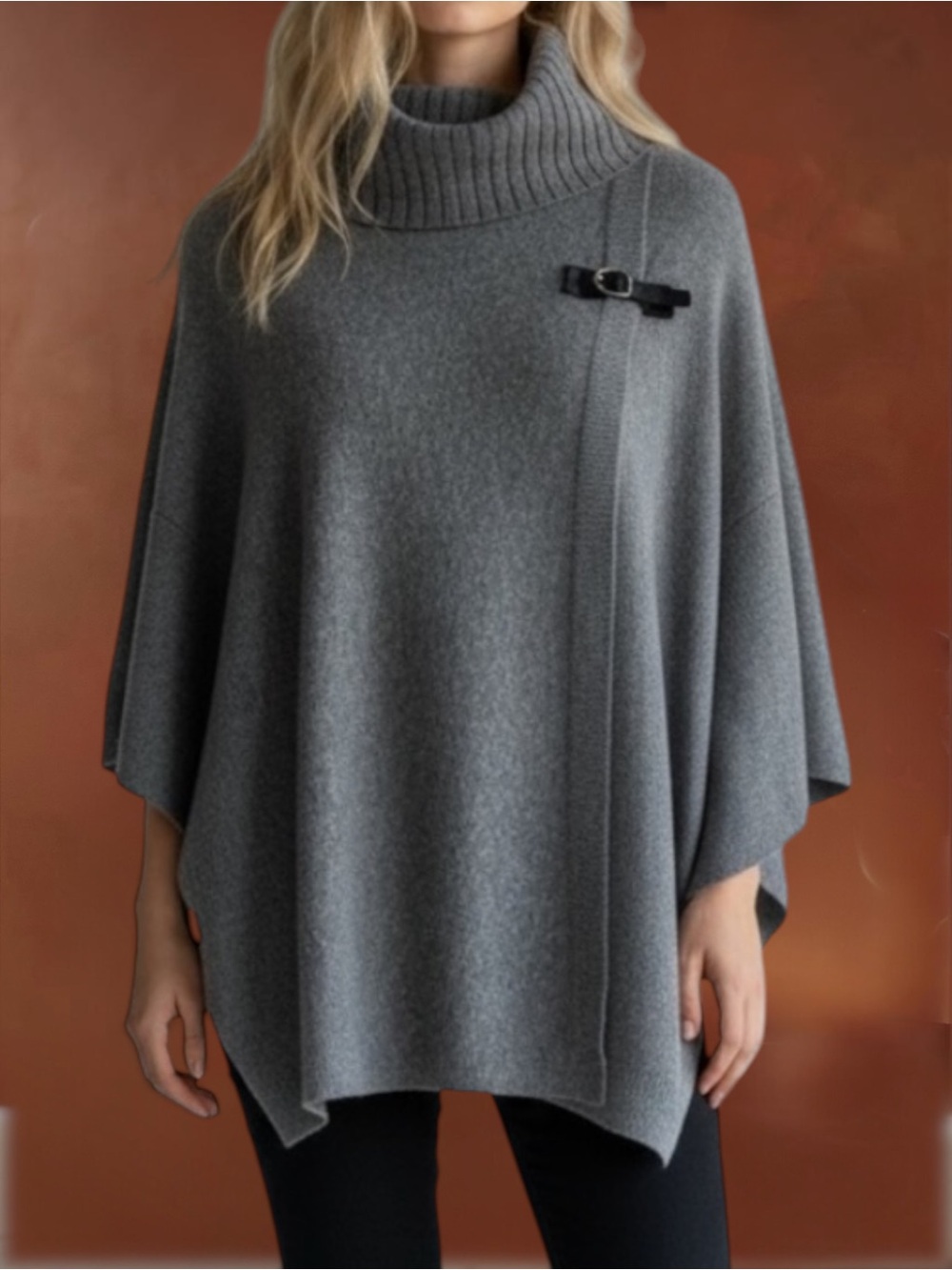 New! RAFFI 100% Cashmere Grey Turtleneck Poncho Size O/S